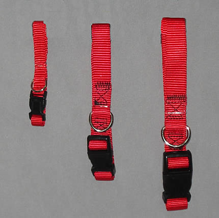 Three sizes of the Basic Collar, shown in red.