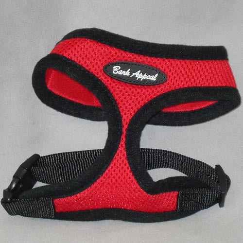Product picture showing the red Breathe EZ Dog Harness from the front.