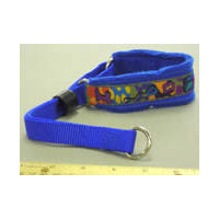 Close up of the tether and slider of the blue EZ Collar.