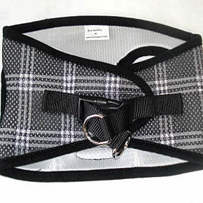 The Black Plaid EZ Wrap Harness shown closed and flat.