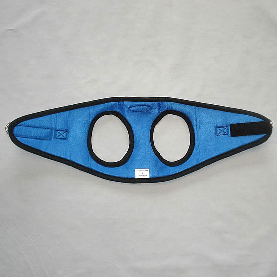 The inside of the blue Hibiscus EZ Wrap Harness.