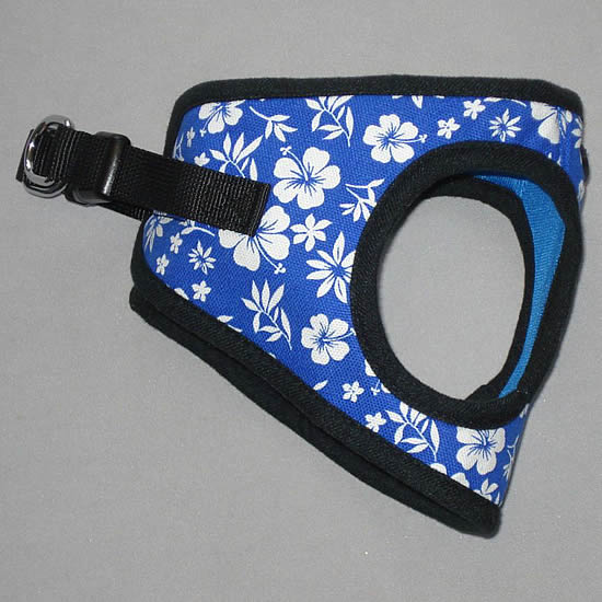 Side view of the blue Hibiscus EZ Wrap Harness.