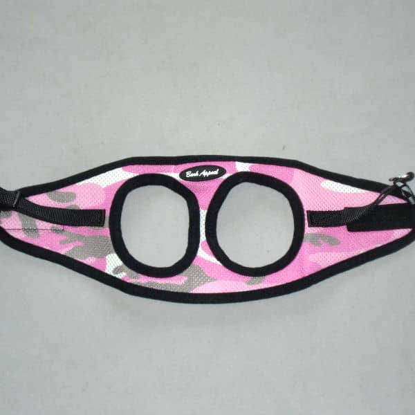 Detail of the Pink Camo EZ Wrap Harness open, without a dog.
