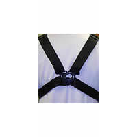 Detail of the back clasp of the Front Pocket Carrier worn by a person in a white shirt.