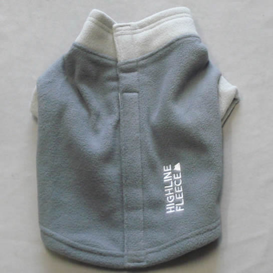 Showing the back of the gray Highline Fleece Coat.