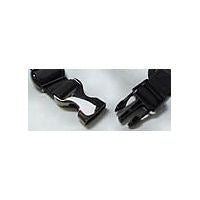 The metal pinch clasp of the Mesh Freedom Harness shown open.