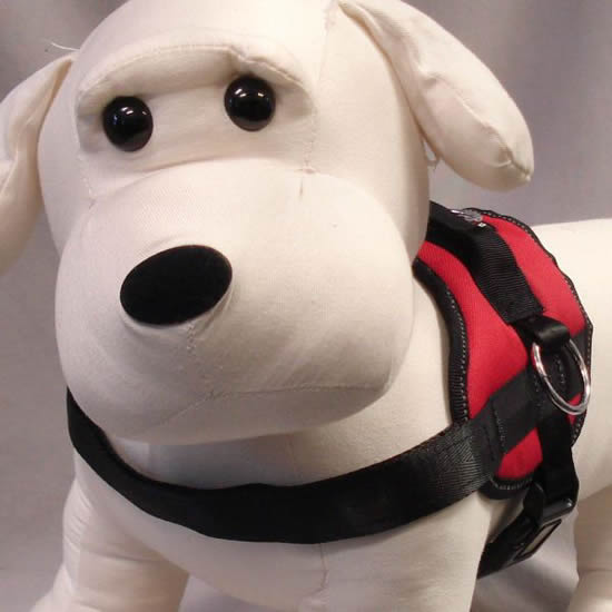 Dog mannequin showing the front view of the Reflective No-Pull harness.