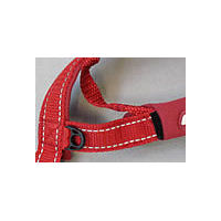 Detail of the side strap of the Quick-Fit Harness with a ring for an I.D. tag.