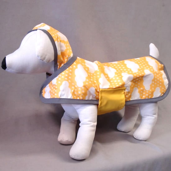 The side of the Reversible Raincoat shown on a dog mannequin.