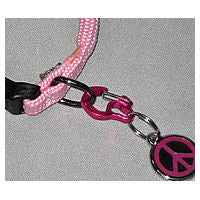 Close-up of the small Rubit tag holder attached to a collar and holding an I.D. tag.