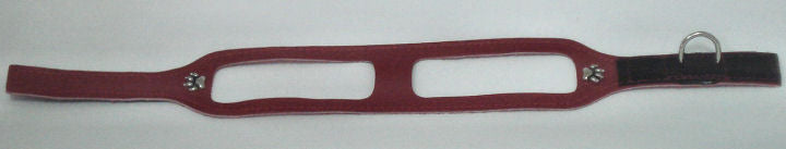The Choke Free Shoulder Collar harness in red, shown flat and open.