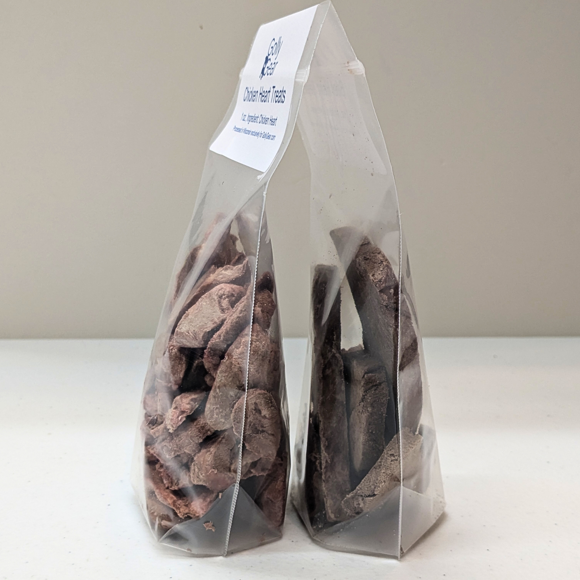 The Twin Treat Pack showing Chicken Heart Treats on one side and Beef Heart Treats on the other.