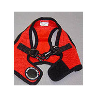 The Soft Vest in red shown flat and open.