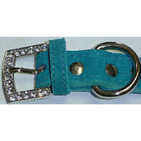 Closeup of the stone-enhanced Embossed Suede Collar in Aqua color.