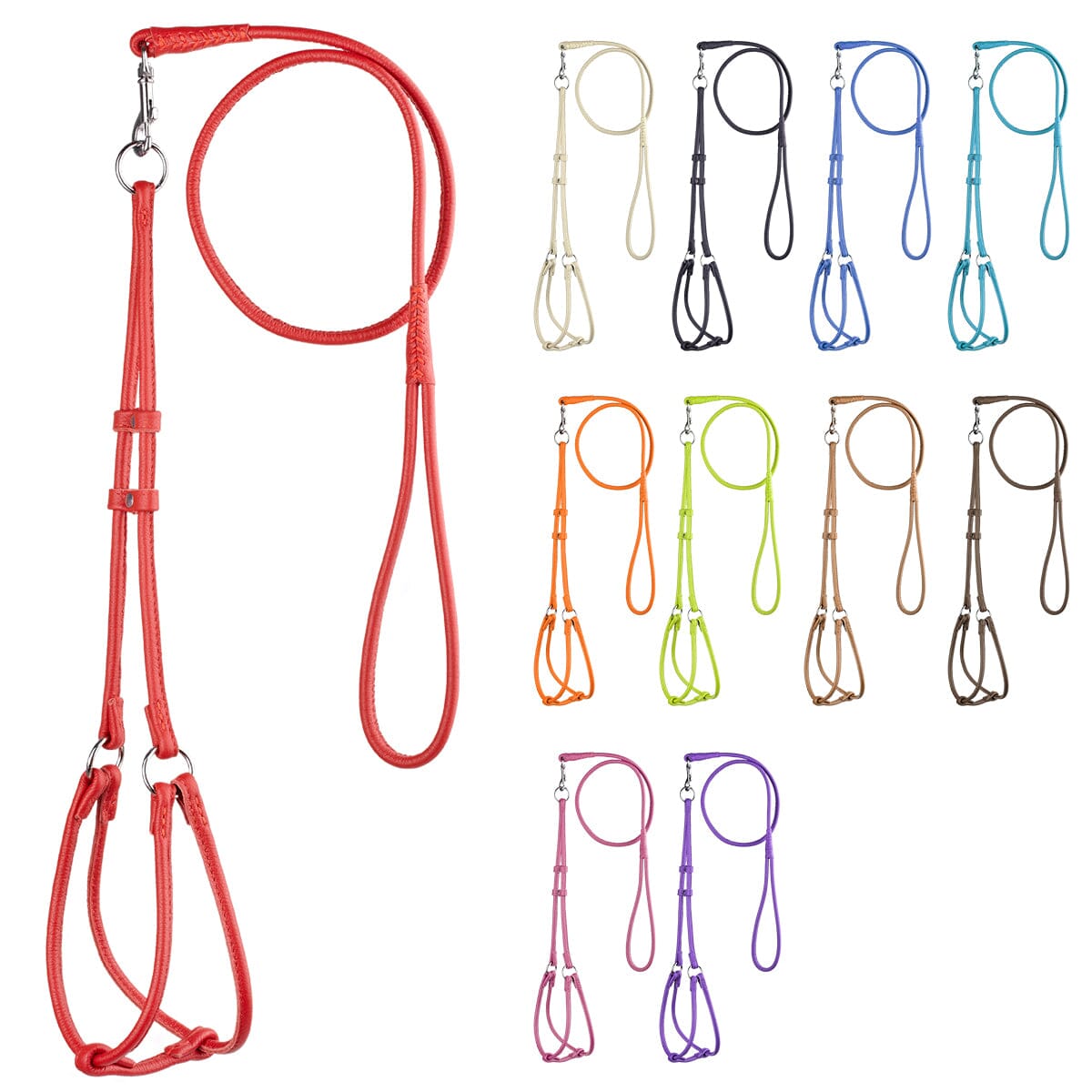 Soft Leather Round Step-In Dog Harness + Round Dog Lead - Partner Brand