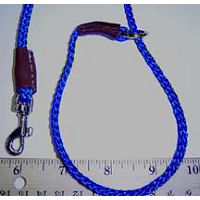 The Braided British Show Lead in blue shown against a ruler for scale.